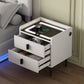 Nightstand with Wireless Charging Station,USB Charging and Adjustable LED Lights, Modern End Table with 2 Drawers for Bedroom,White