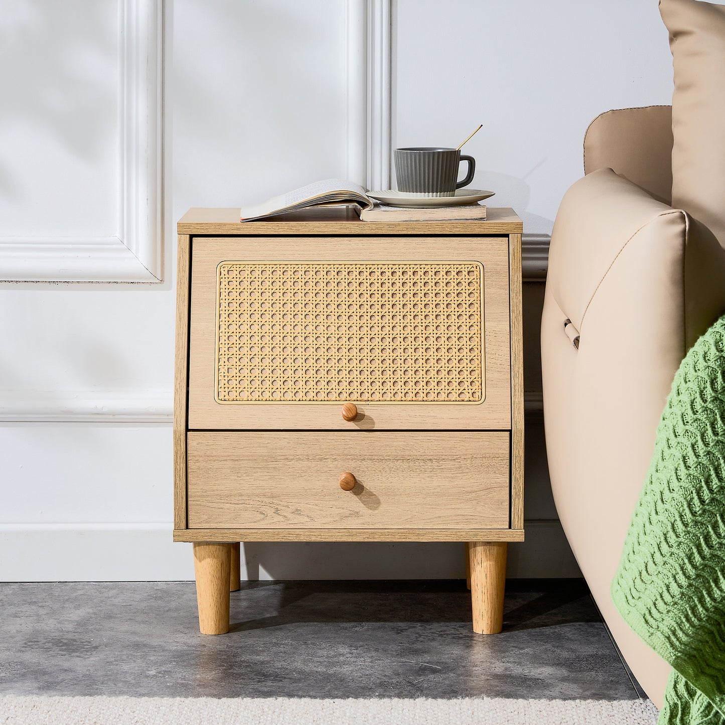 Modern simple storage cabinet bedside cabinet rattan bedside cabinet Small household furniture bedside table
