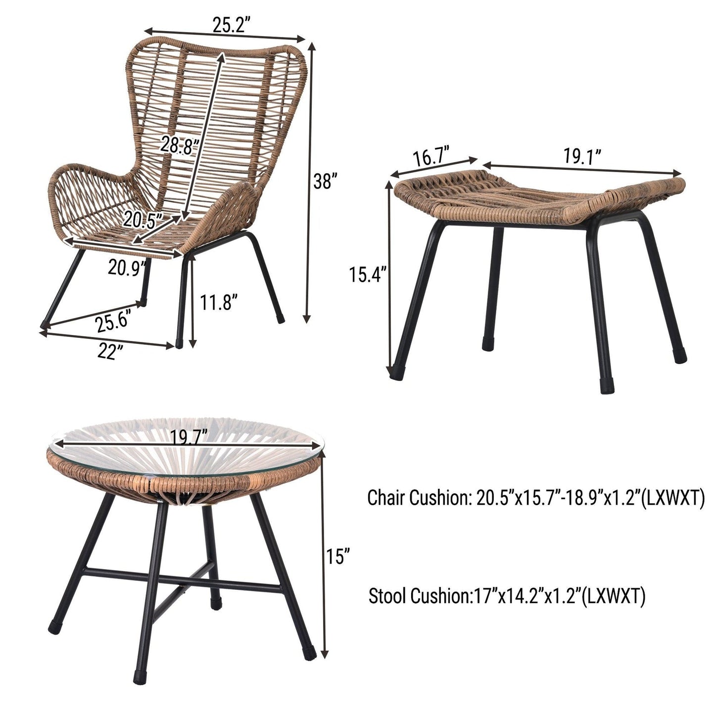 Outdoor Patio 5-Piece Rattan Conversation Set