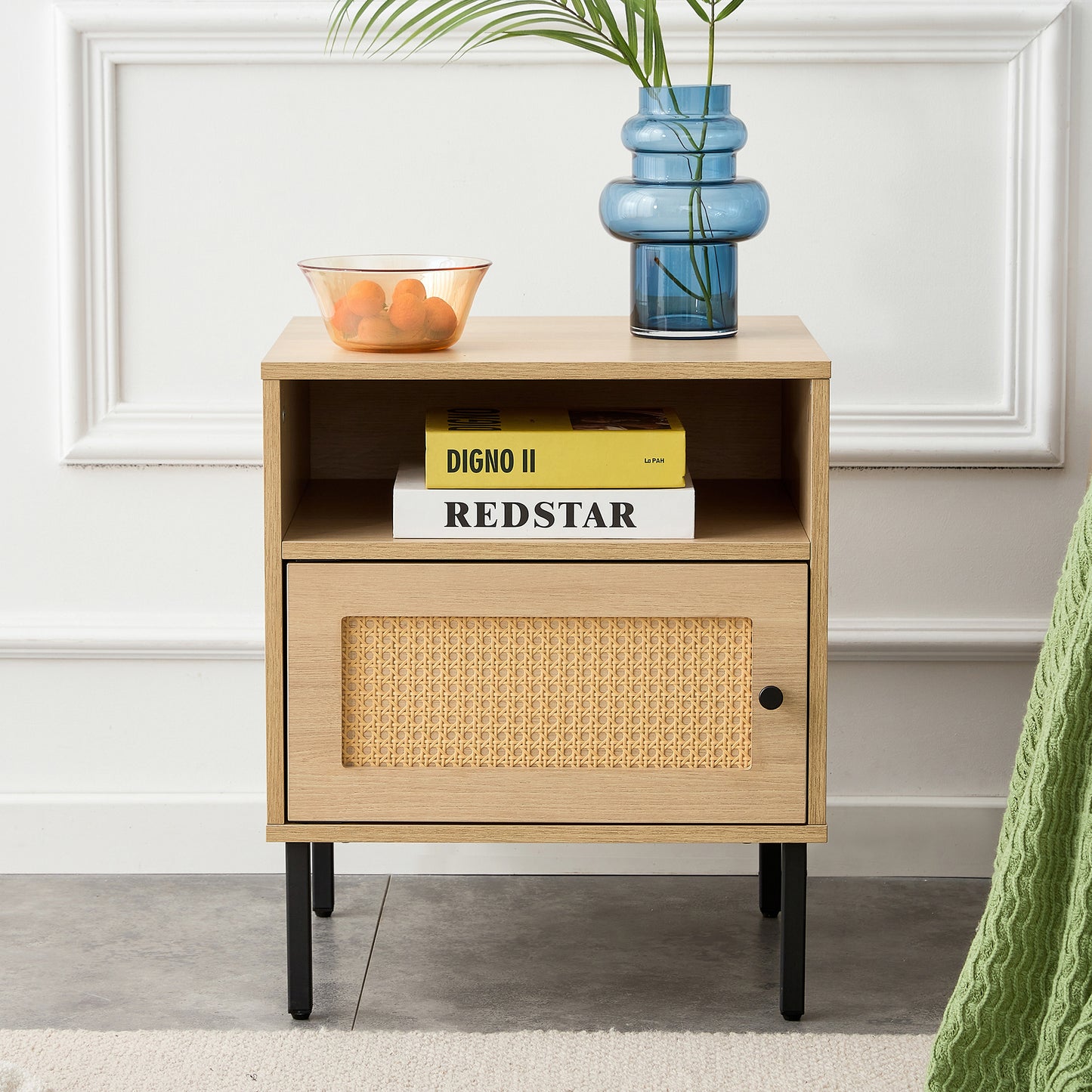 Modern simple storage cabinet MDF Board bedside cabinet rattan bedside cabinet Small household furniture bedside table