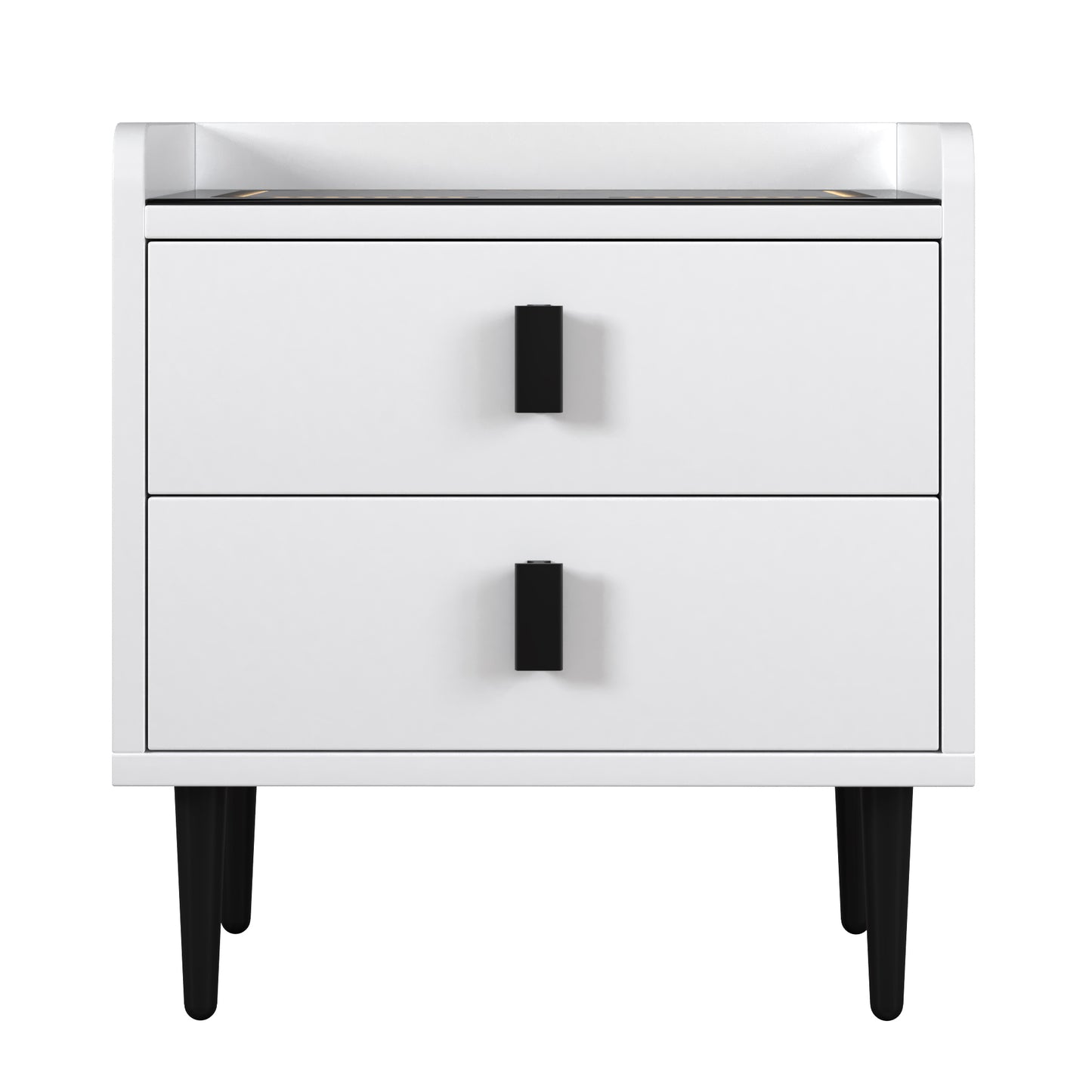 Nightstand with Wireless Charging Station,USB Charging and Adjustable LED Lights, Modern End Table with 2 Drawers for Bedroom,White