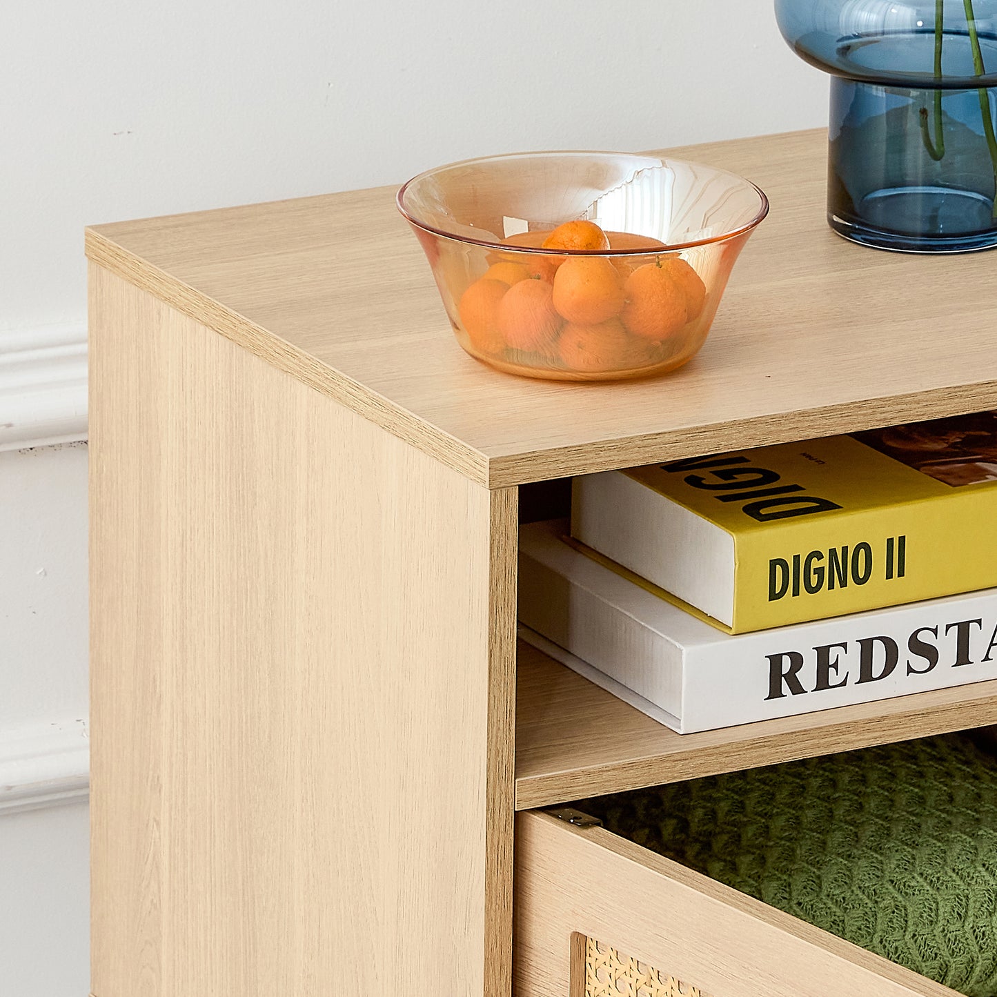 Modern simple storage cabinet MDF Board bedside cabinet rattan bedside cabinet Small household furniture bedside table
